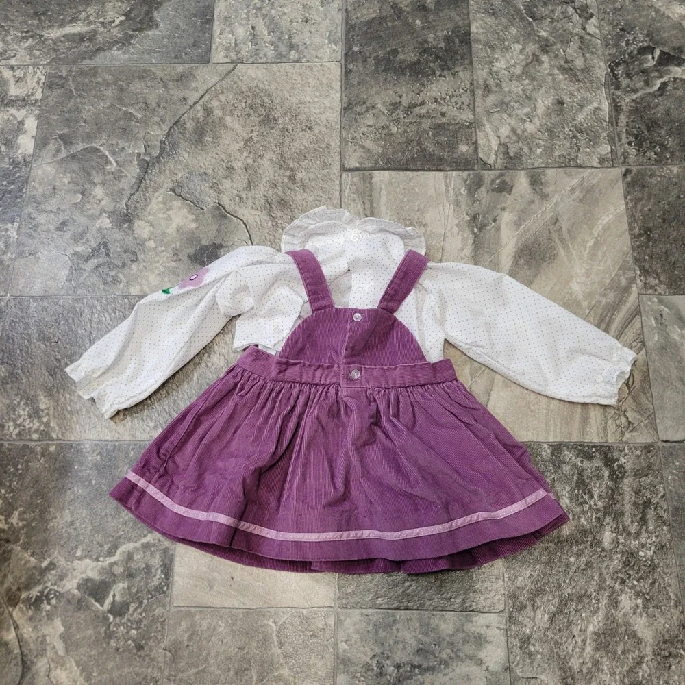 Baby Togs Jumper‎ Set Purple Corduroy Penguin Polka Dot Blouse Vintage 18 Months